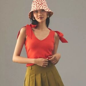 ANTHROPOLOGIE MAEVE The Rafaela Bow-Tie Shoulder Ribbed Tank Orange XS
